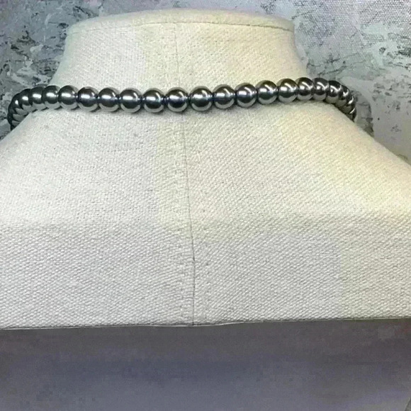 Grey Glass Pearl Necklace 2 Wearing Options with Rhinestones Vintage - Picture 5 of 5